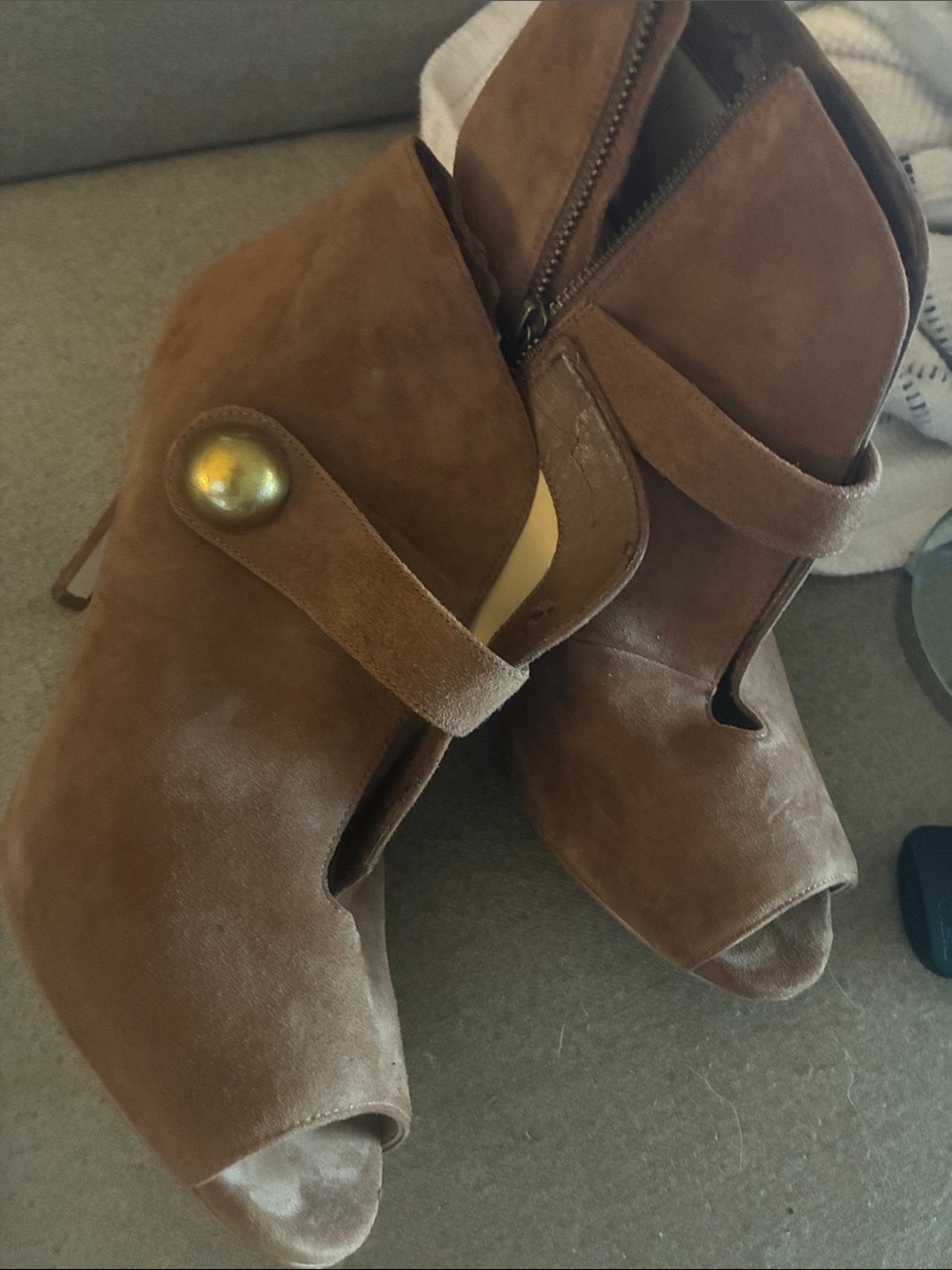 MICHAEL Michael Kors Brown Suede Peep-Toe Ankle Booties